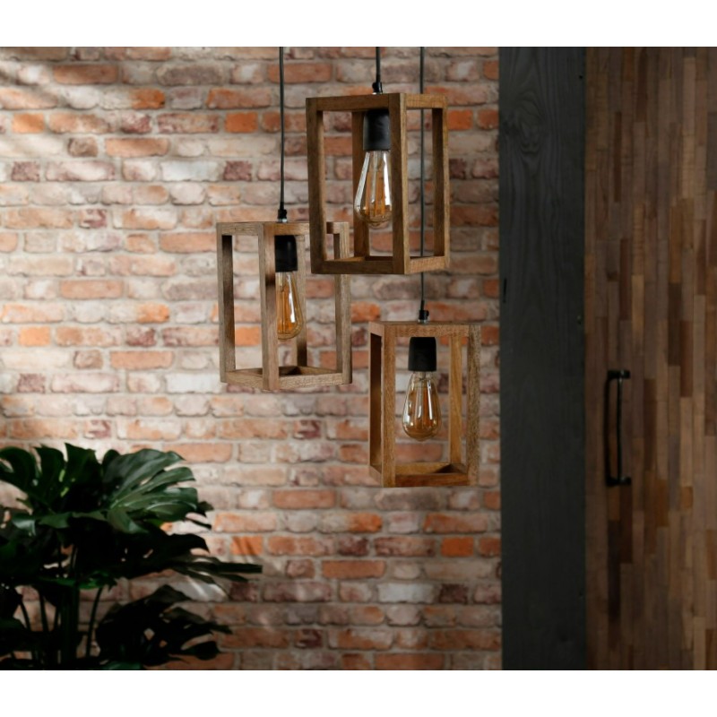 ZI Hanging lamp 3x wooden frame stepped